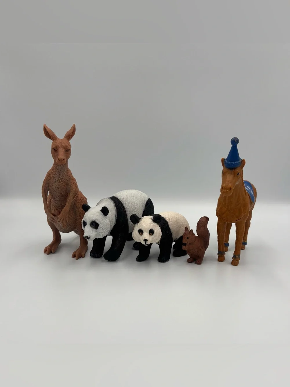 Safari Zoo Animal Toy Lot- Kangaroo Panda & Baby Panda Squirrel Party Horse